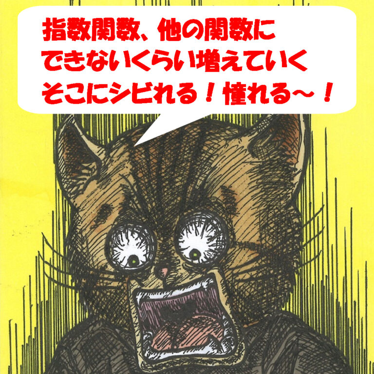 指数関数の増え方に驚いて叫ぶ猫のねこいちろ