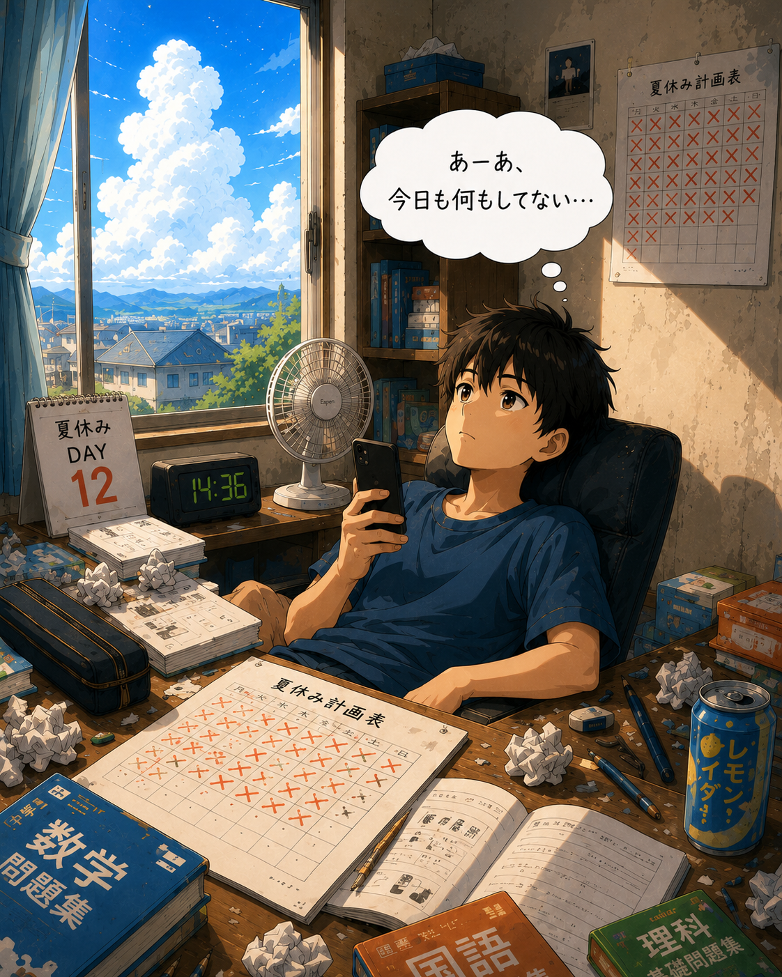 進まない夏休み、悠真の部屋