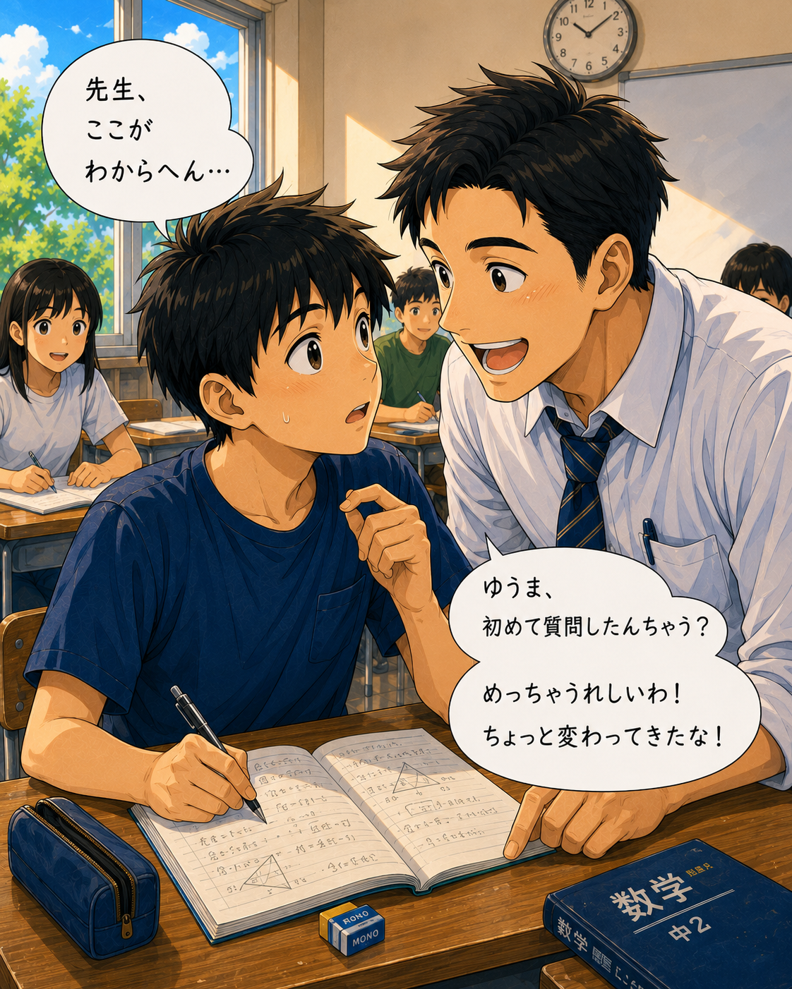初めて質問する悠真と喜ぶ泰地先生