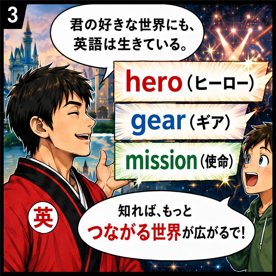 hero gear mission など身近な英単語を紹介
