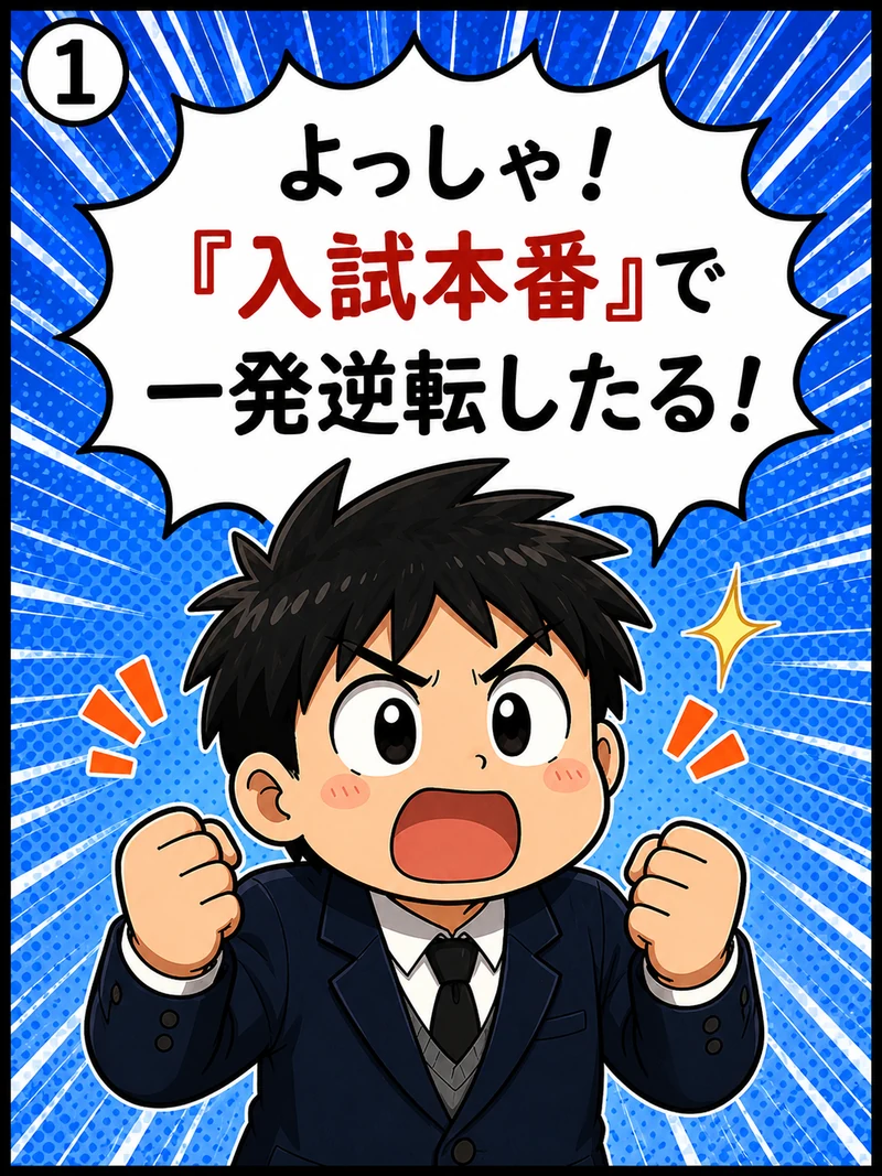 「入試本番で一発逆転したる！」と意気込む明石市の中学3年生の4コマ漫画