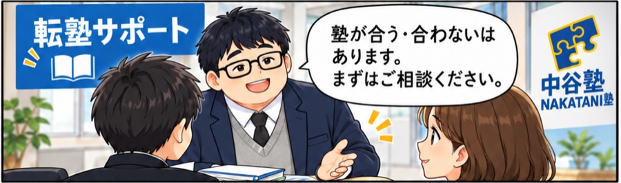 「塾が合う・合わないはあります。まずはご相談ください」と話す塾長のイラスト